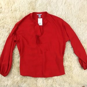 H&M Red Tie-Neck Blouse